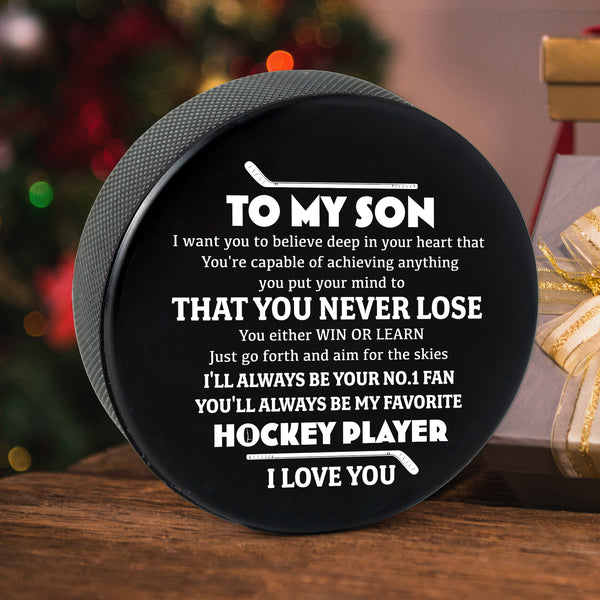 Celebrate Your Special Bond - An Exclusive Custom Hockey Puck for Son - Rhgai16003