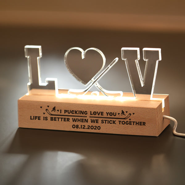 Personalized Crystal Acrylic Night Light - Hockey - To My Loved One - Life Is Better When We Stick Together - Rhglch26002